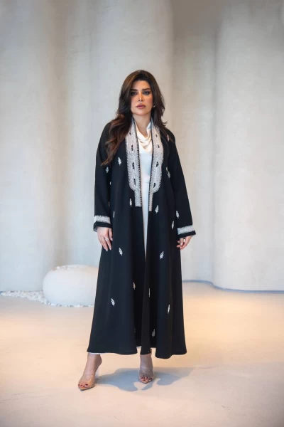 Raw Cuba black abaya with embroidery C:IB289